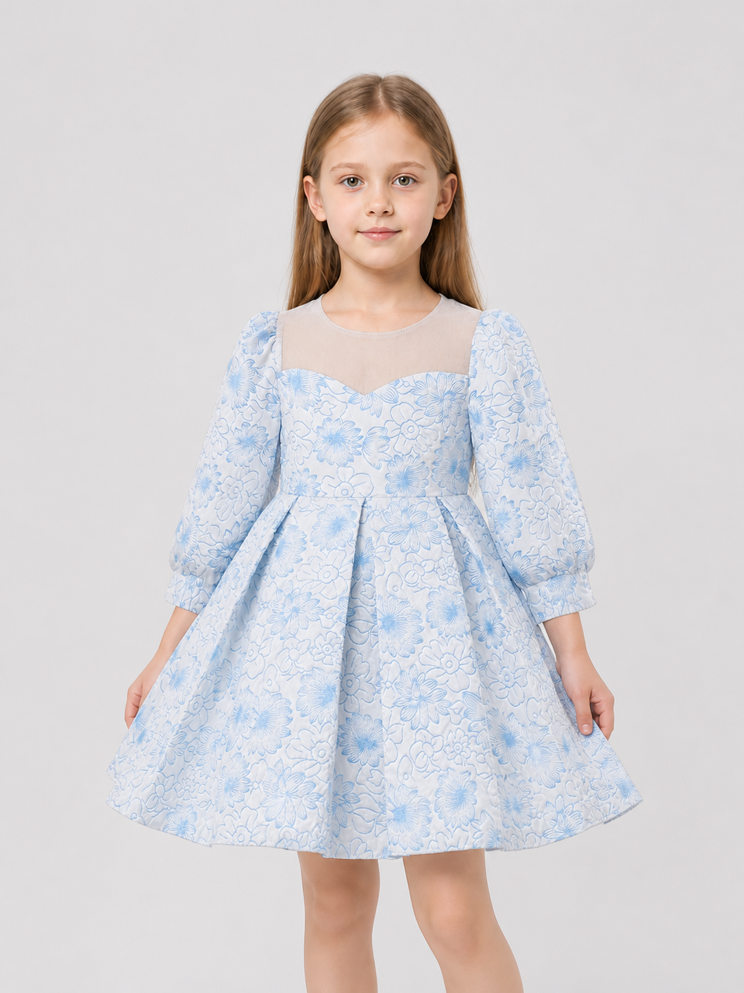 Light Blue Princess Dress for Girls with Long Sleeves