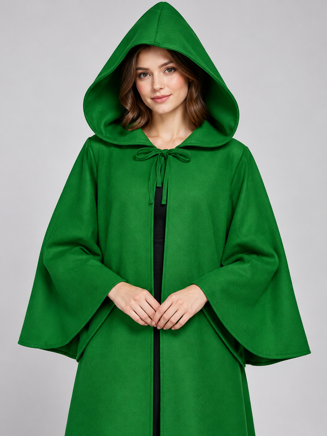 Long hooded cloak, green, loose fit