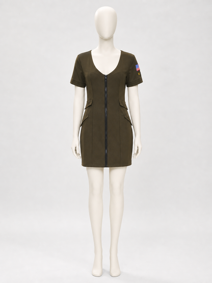 Olive Pilot Costume Dress with Zipper