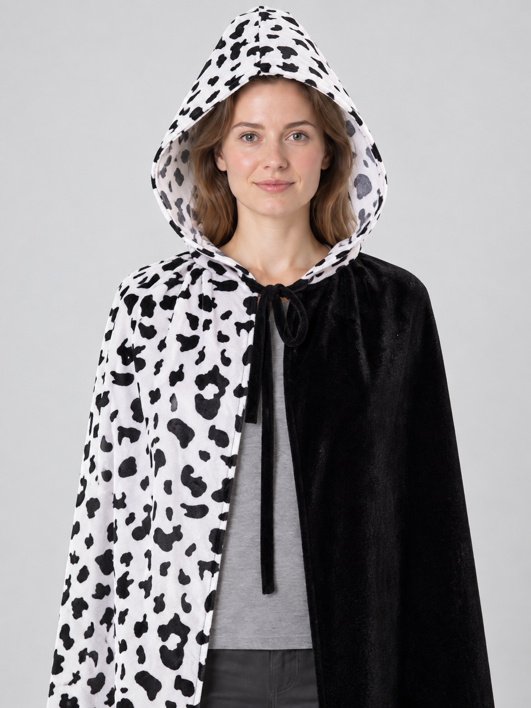 Reversible Hooded Cape Cloak Black and White