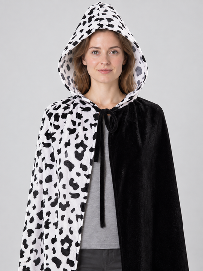 Reversible Hooded Cape Cloak Black and White