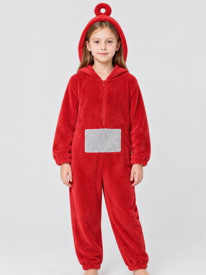 Red insulated flannel hooded jumpsuit pajama