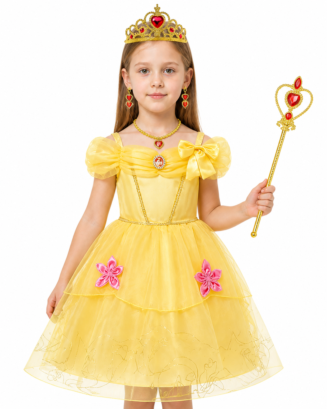 Princess Belle Costume with Full Skirted Dress and Crown Costume Dresses detail 3