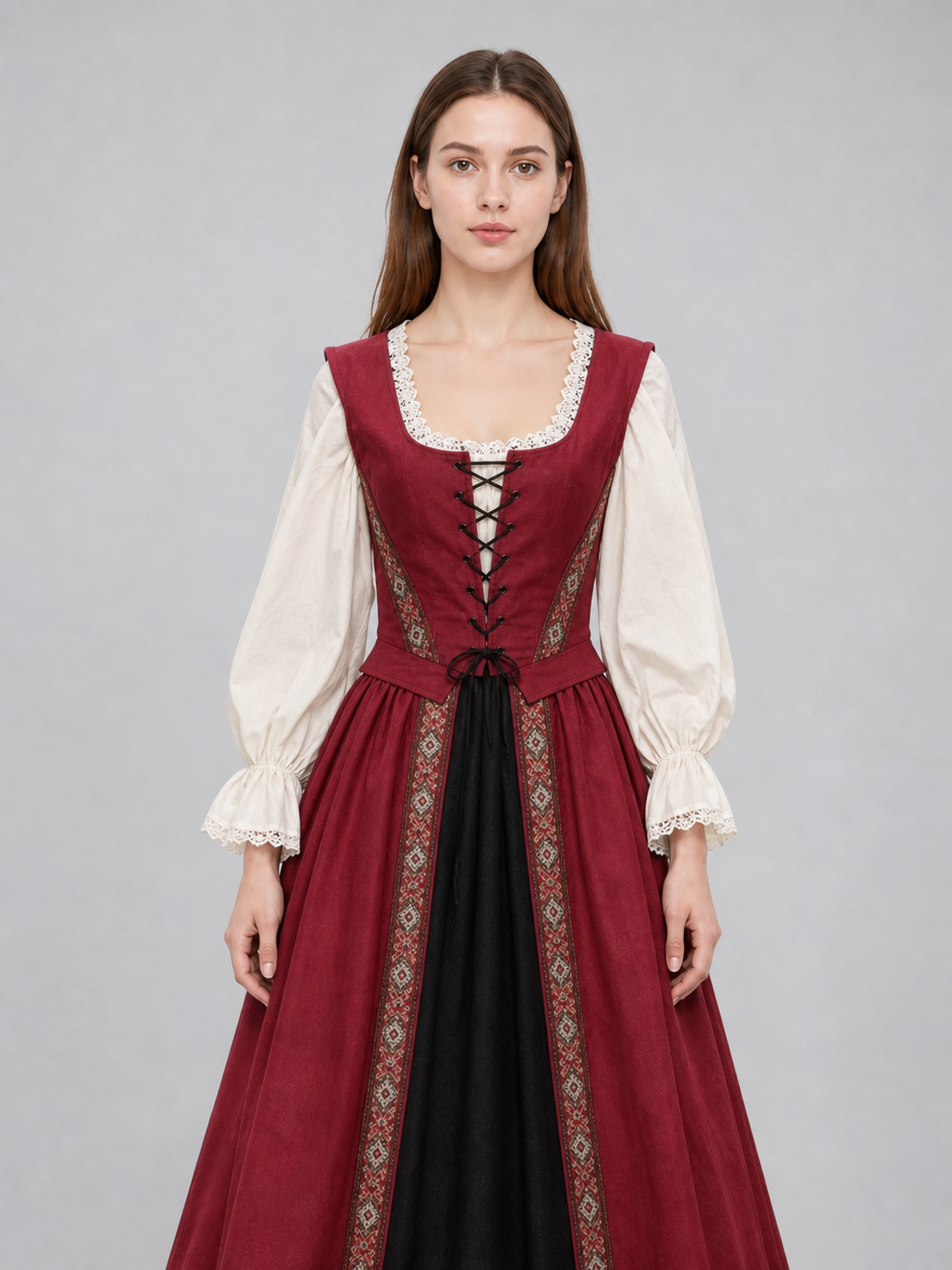 Renaissance-Style Dress with a Square Neckline