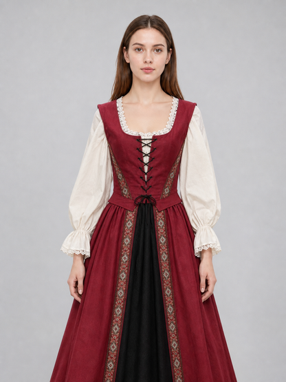 Renaissance-Style Dress with a Square Neckline