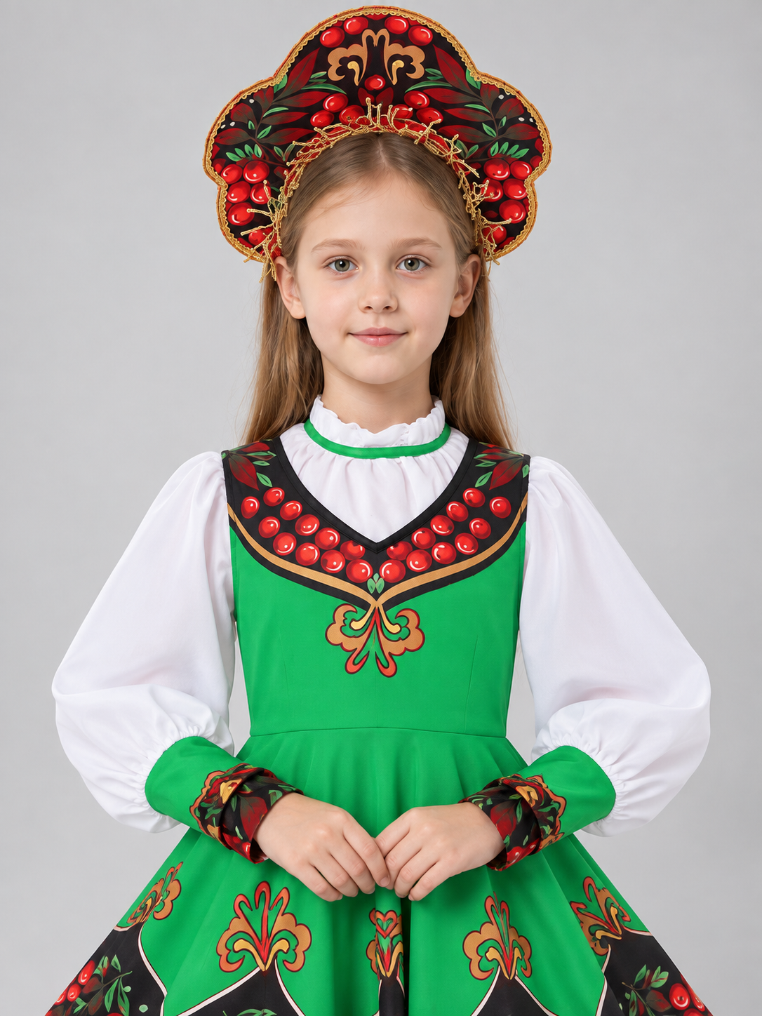 Children's Russian Folk Costume Green with Headpiece