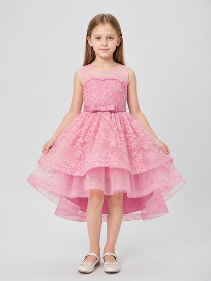 Pink Princess Dress with Bow and Lace Embroidery Costume Dresses detail 3