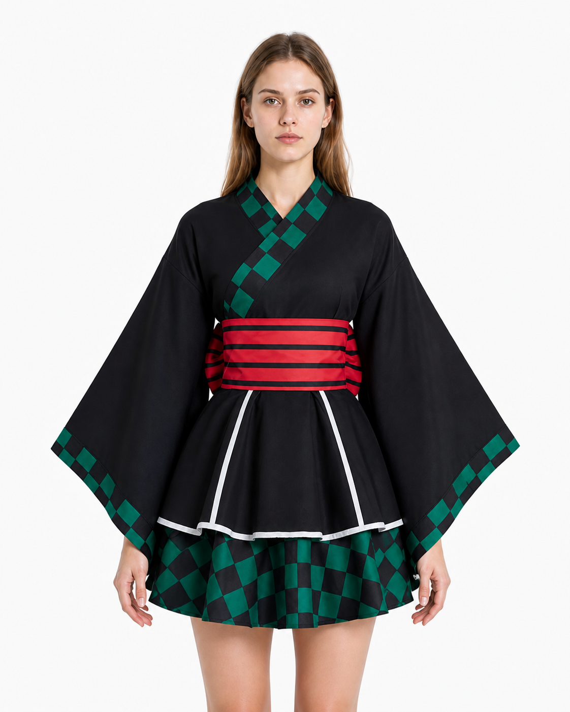Black Cosplay Dress with White Trim and Checkered Pattern Costume Dresses detail 3