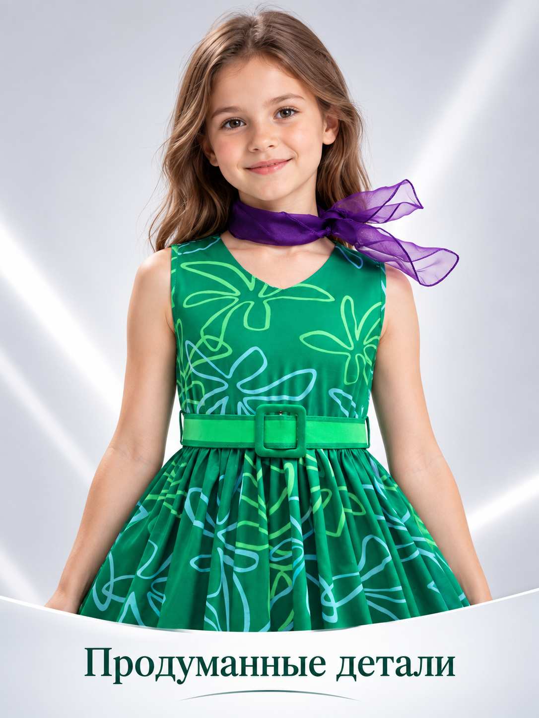Dark Green Children's Holiday Dress with Belt