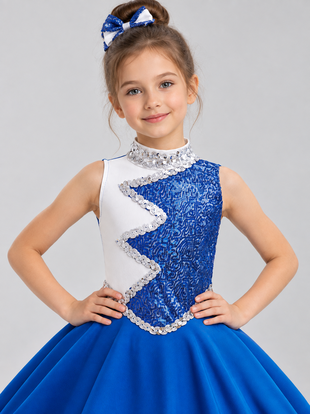 Kids' Sequin and Bow Dress for Performances and Dance