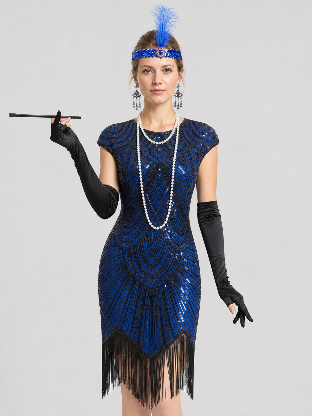 Sequin and Fringe Dress, 1920s-Style Set Costume Dresses detail 3
