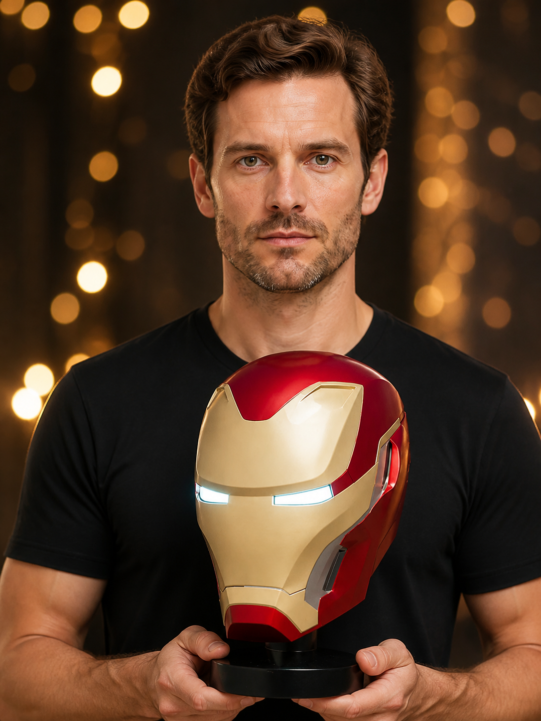 Red and Gold Cosplay Mask with LED Lights and Stand Costume Masks detail