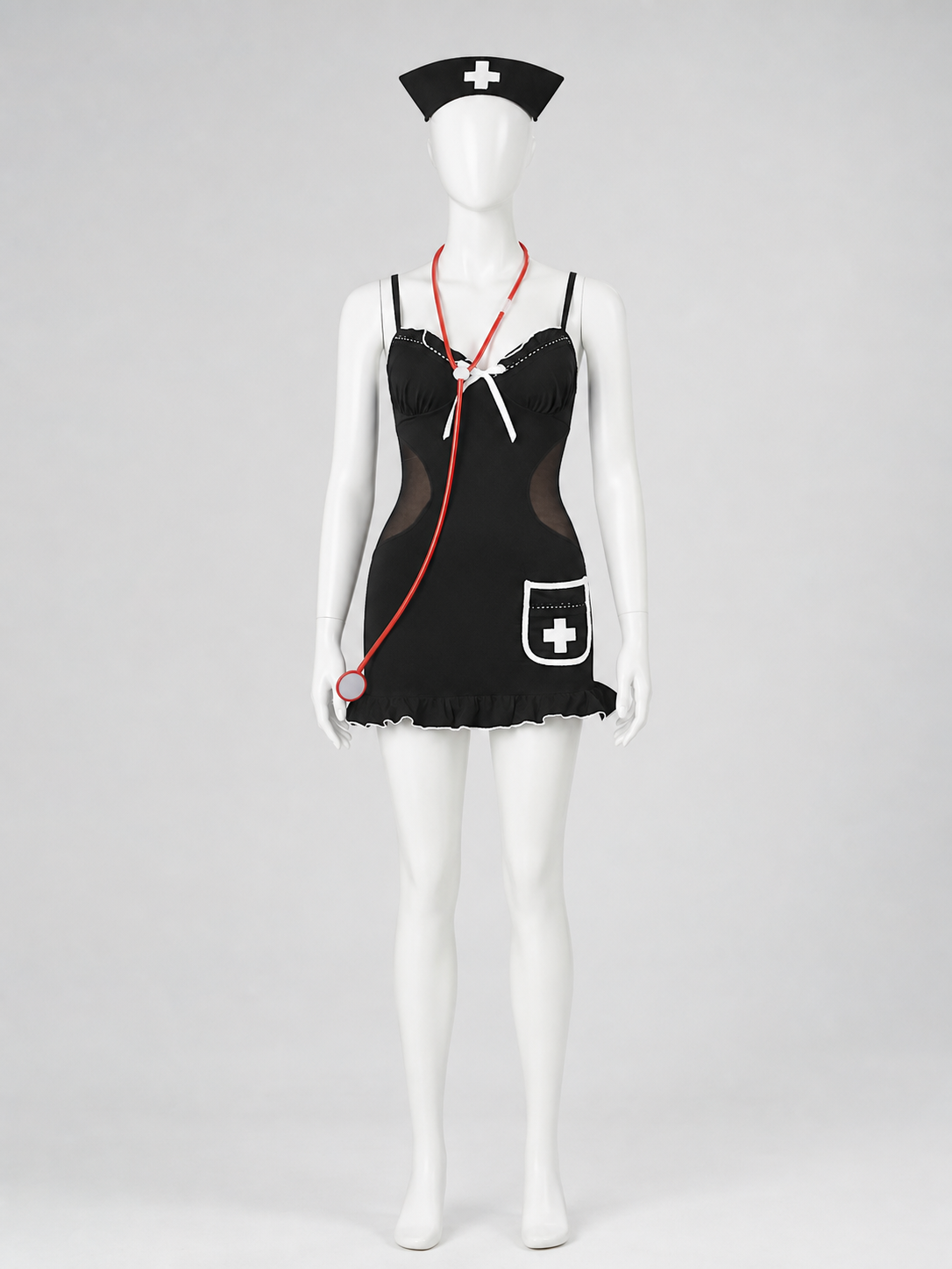Nurse costume, black dress with white trim