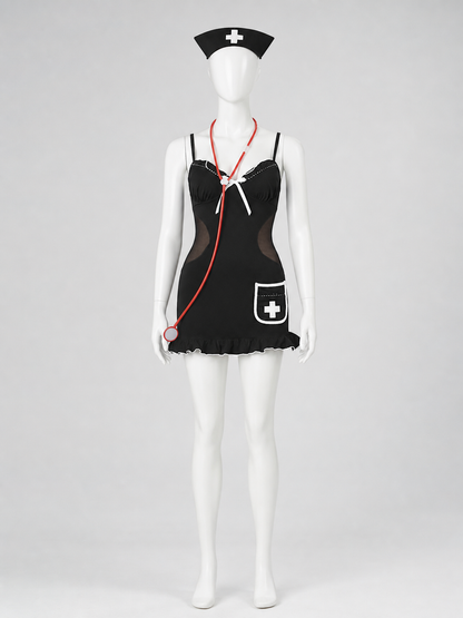 Nurse costume, black dress with white trim