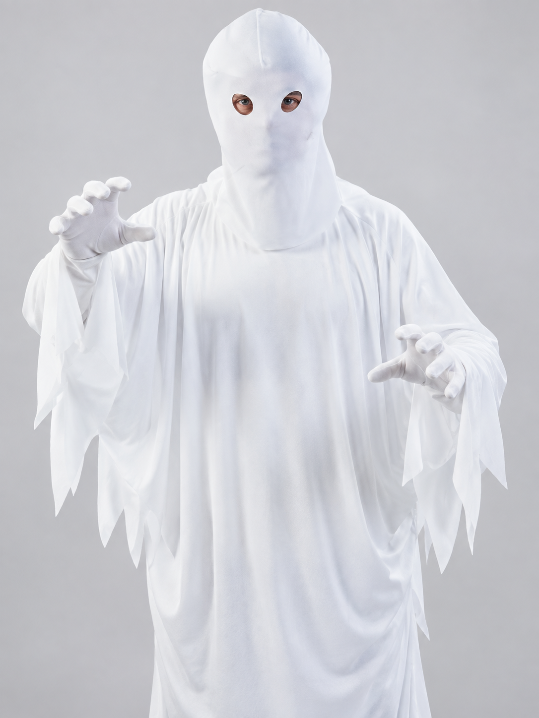 White Ghost Costume with Hood and Eye Cutouts