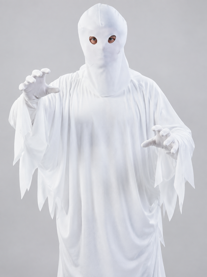 White Ghost Costume with Hood and Eye Cutouts