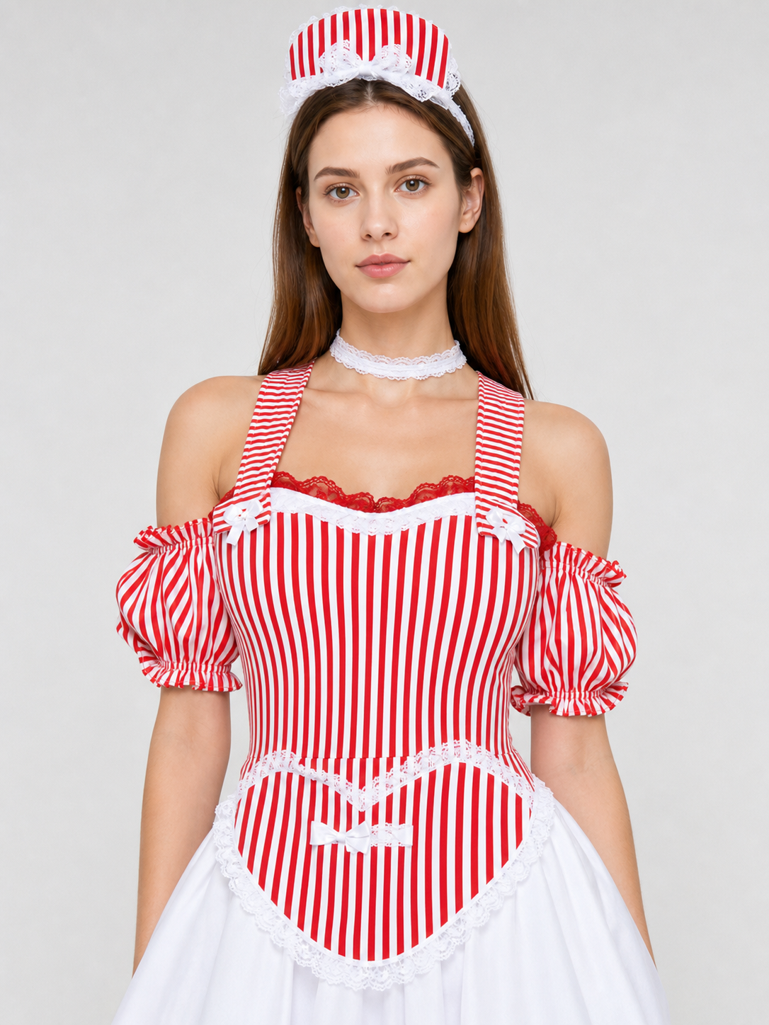 Cosplay costume dress with a striped bodice