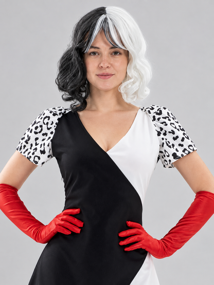 Black and White Wavy Wig with Bangs for Cosplay