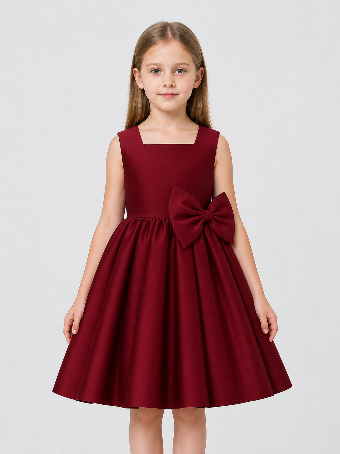 Burgundy Princess Dress for Girls with Bow Costume Dresses detail 3