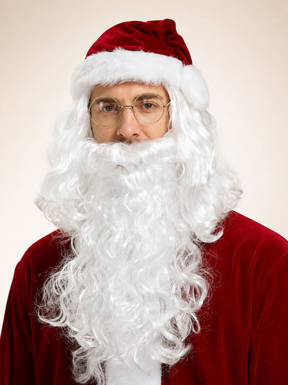 White Carnival Wig with Beard for a Santa Claus Look Costume Wigs detail 2