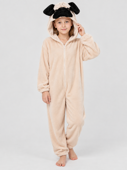 Hooded Pajama Jumpsuit with Dog Face