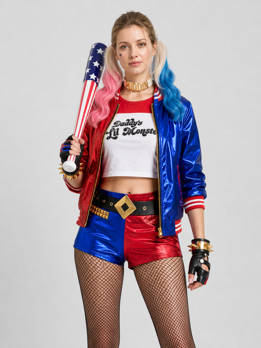 Harley Quinn Cosplay Costume: Jacket, Shorts, and Wig Costume Wigs detail 3