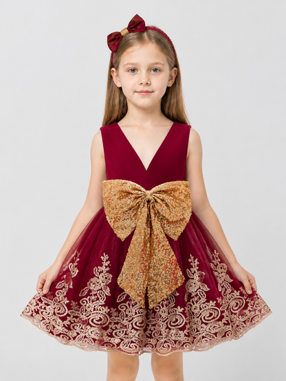 Girls' Sequin Princess Dress with Bow and Lace Costume Dresses detail 3