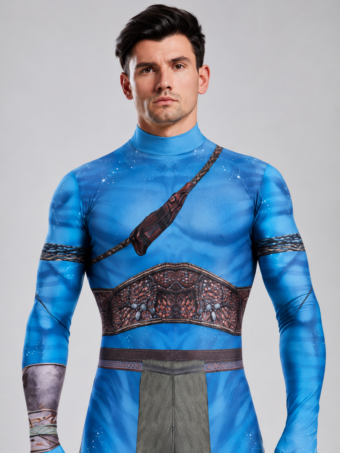 Blue striped pattern cosplay jumpsuit with tail