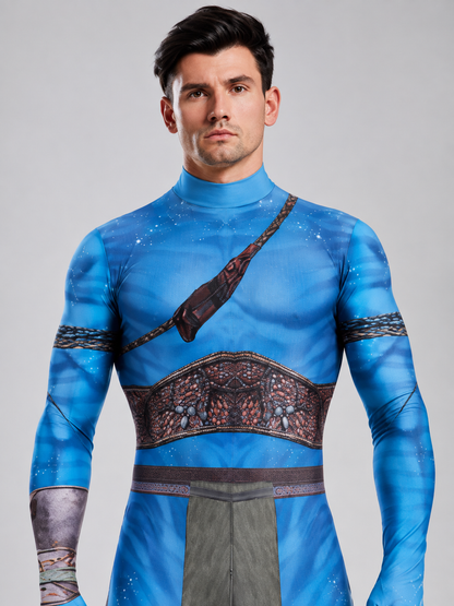 Blue striped pattern cosplay jumpsuit with tail