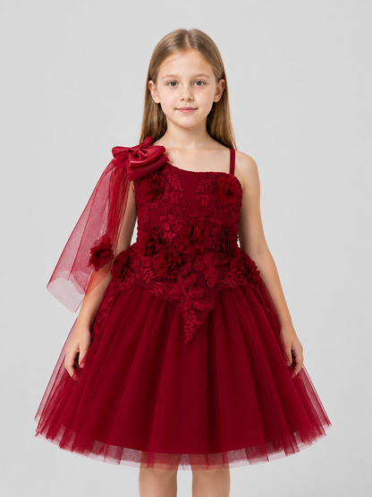 Full-Skirt Dress with Lace Bodice and Roses, Burgundy Costume Dresses detail 3