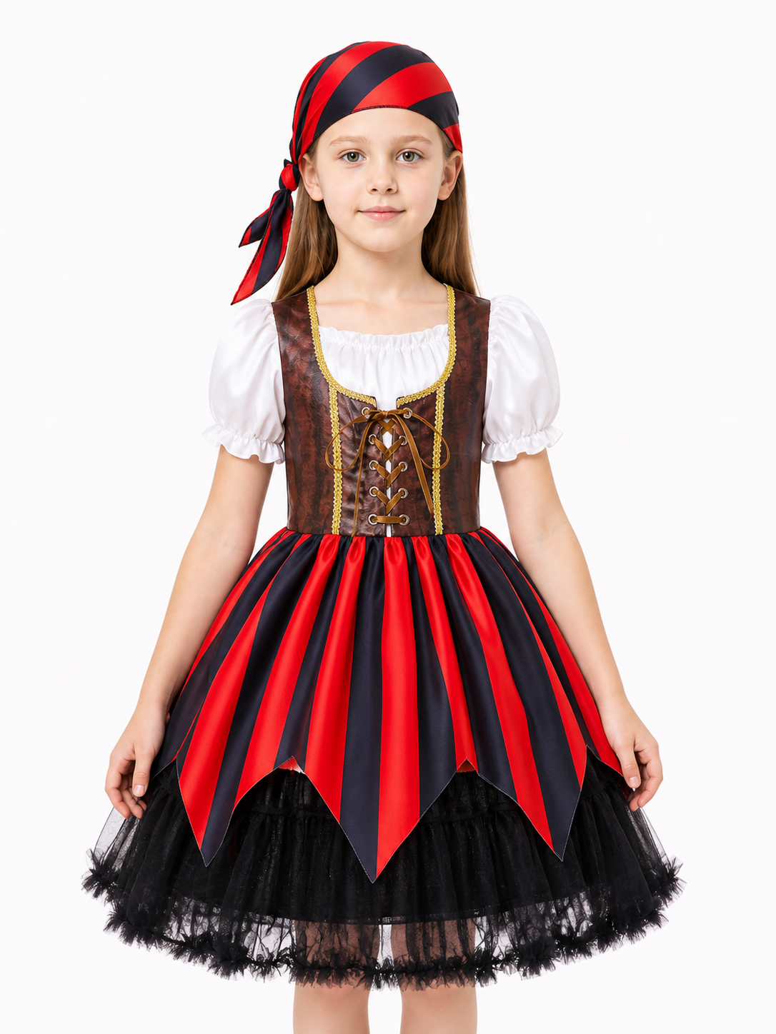 Children's Pirate Costume with Striped Dress and Bandana Costume Dresses detail 3