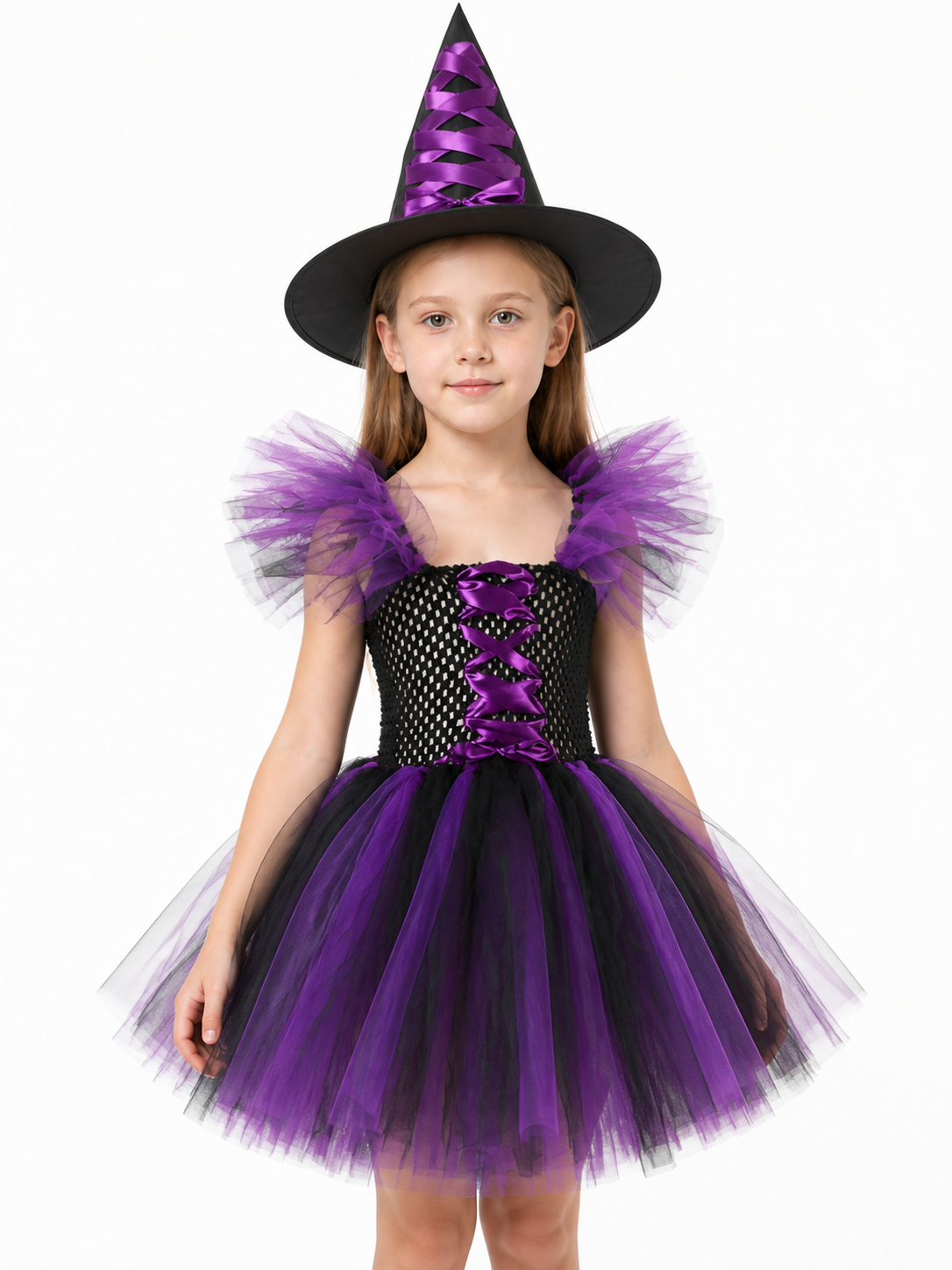 Children's Witch Costume with Dress and Hat, Purple Costume Dresses detail 3