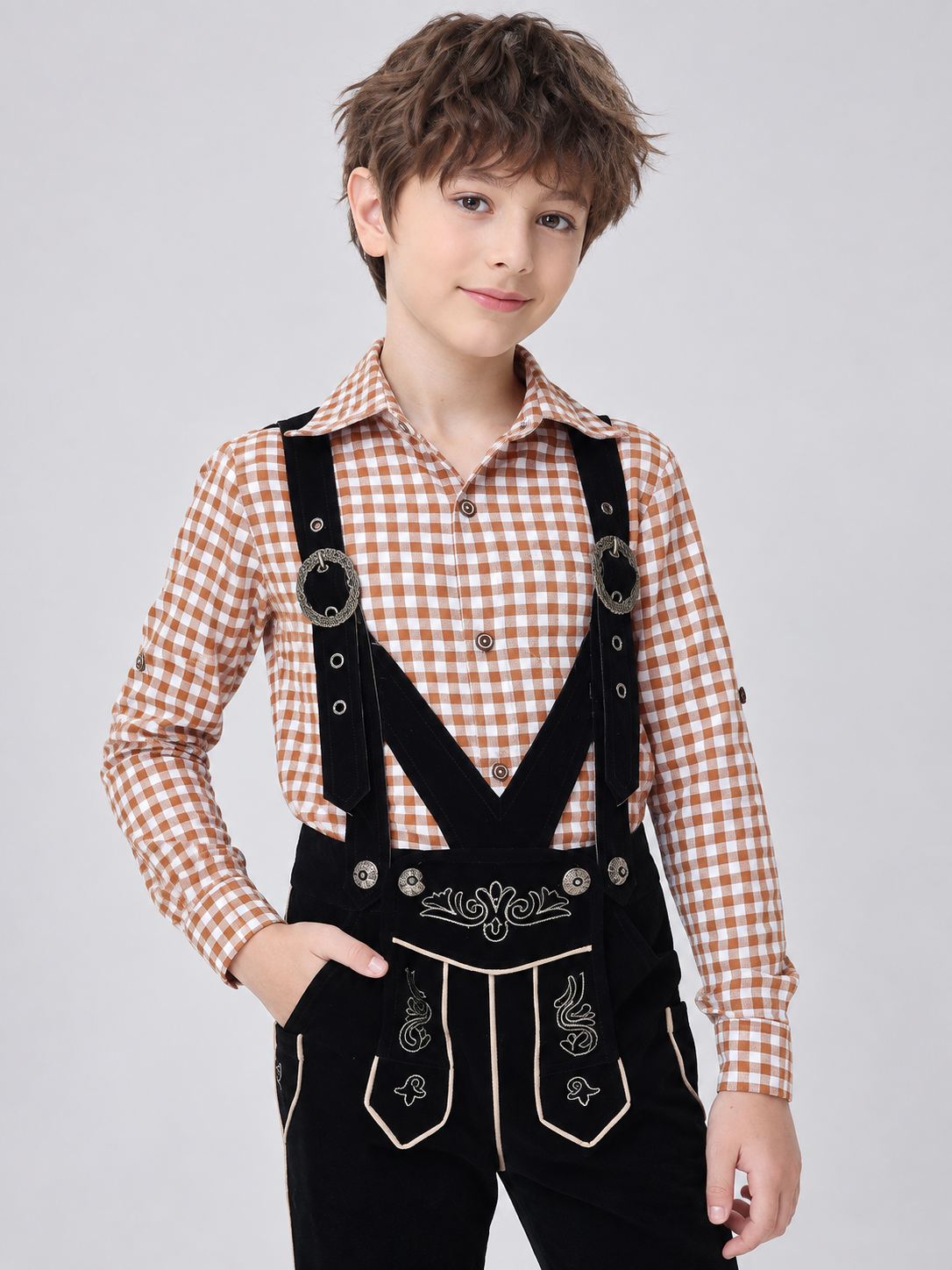 Kids' Bavarian-Style Costume: Plaid Shirt and Pants
