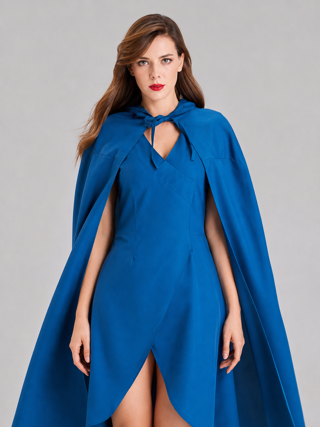 Vampire Costume with a Long Blue Dress and Cape