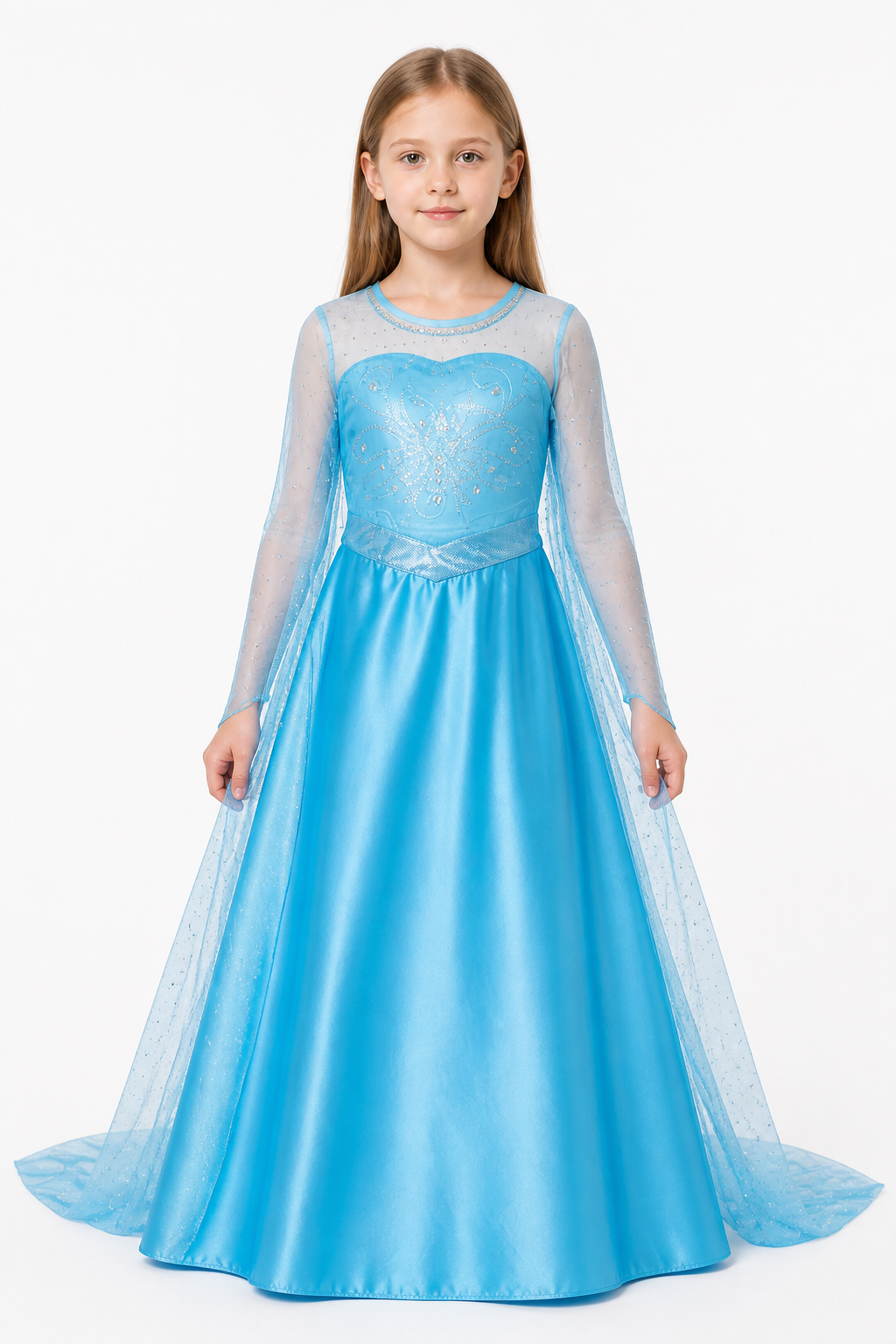 Long Light Blue Dress with Sparkles and a Train Costume Dresses detail 3