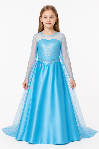 Long Light Blue Dress with Sparkles and a Train Costume Dresses detail 3