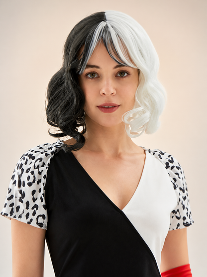 Black and White Carnival Wig with Medium-Length Curls Costume Wigs detail 2