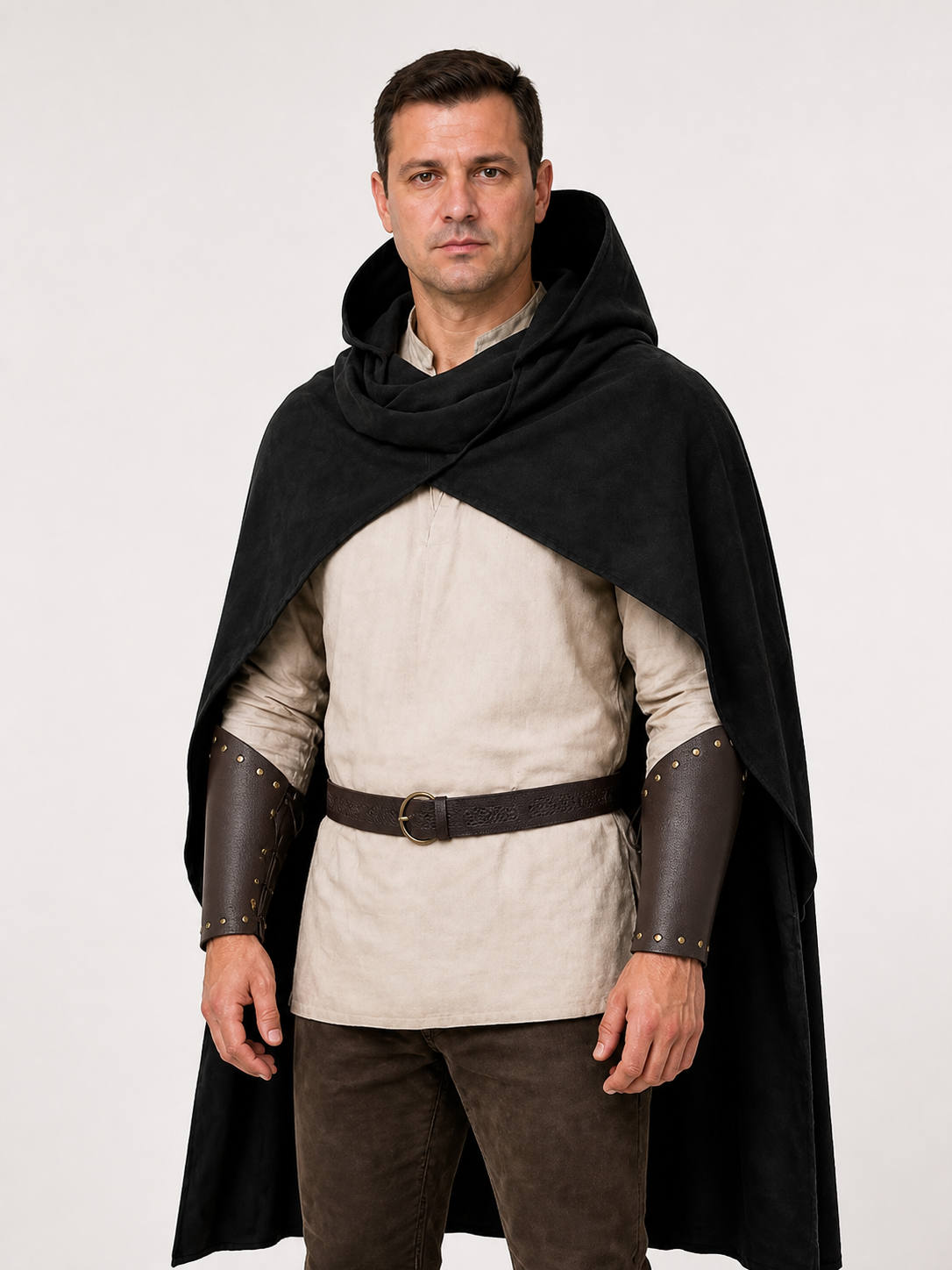 Medieval Hooded Cape for Cosplay, Black