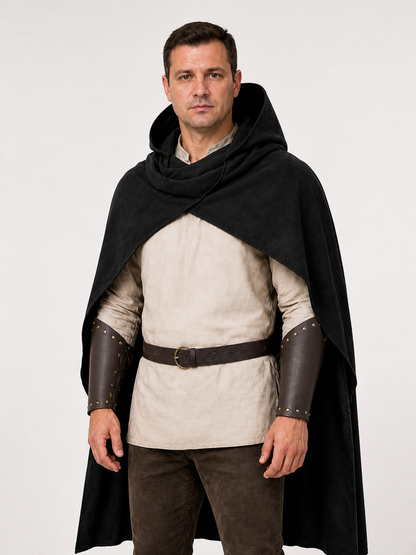 Medieval Hooded Cape for Cosplay, Black