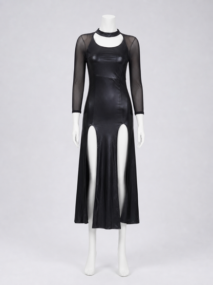 Witch Costume: Black Dress with Slit and Sleeves