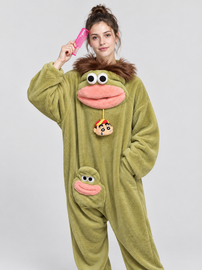 Green Home Jumpsuit Pajama with Cartoon Face