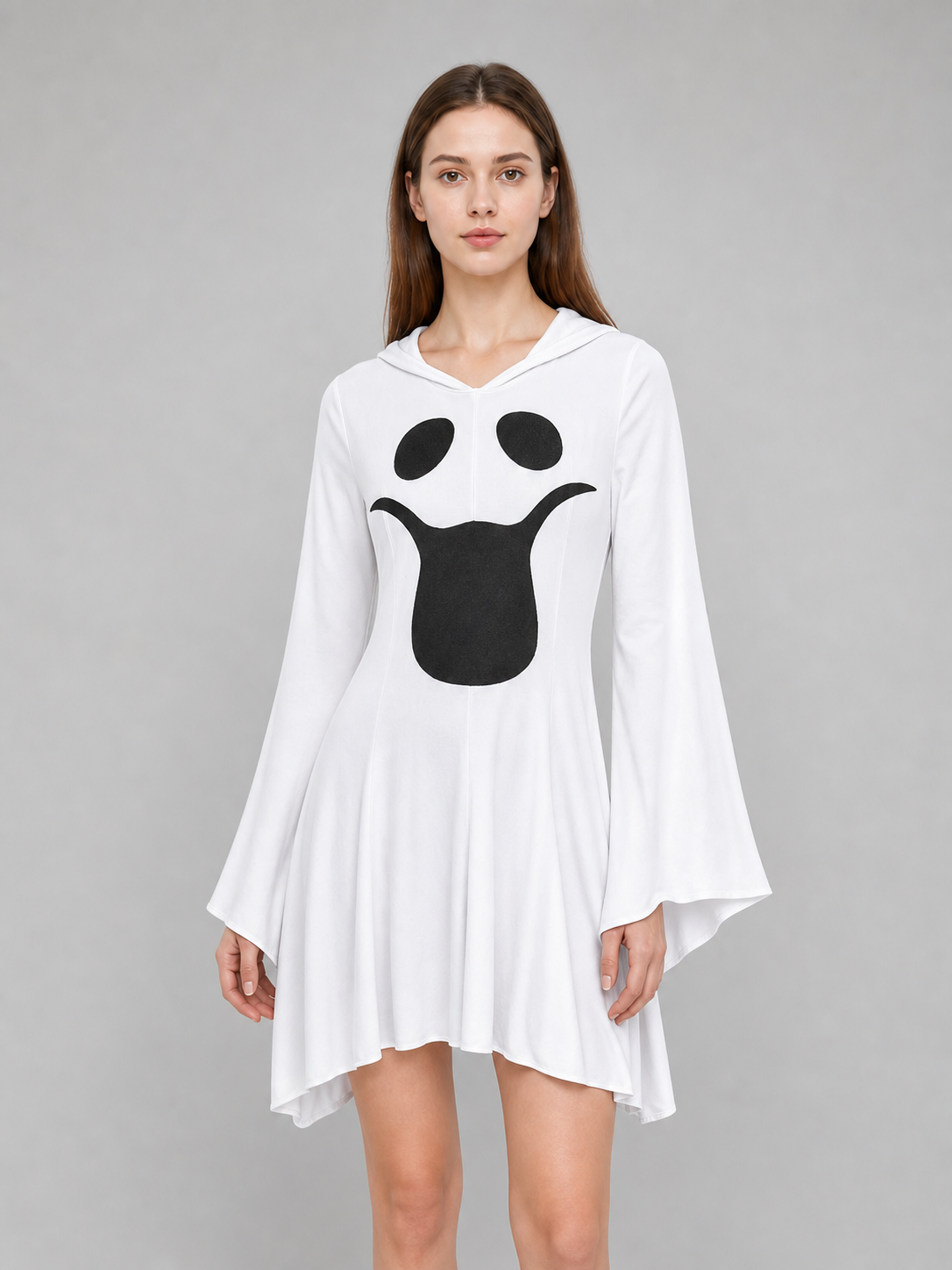 Ghost costume with hood, dress with gloves