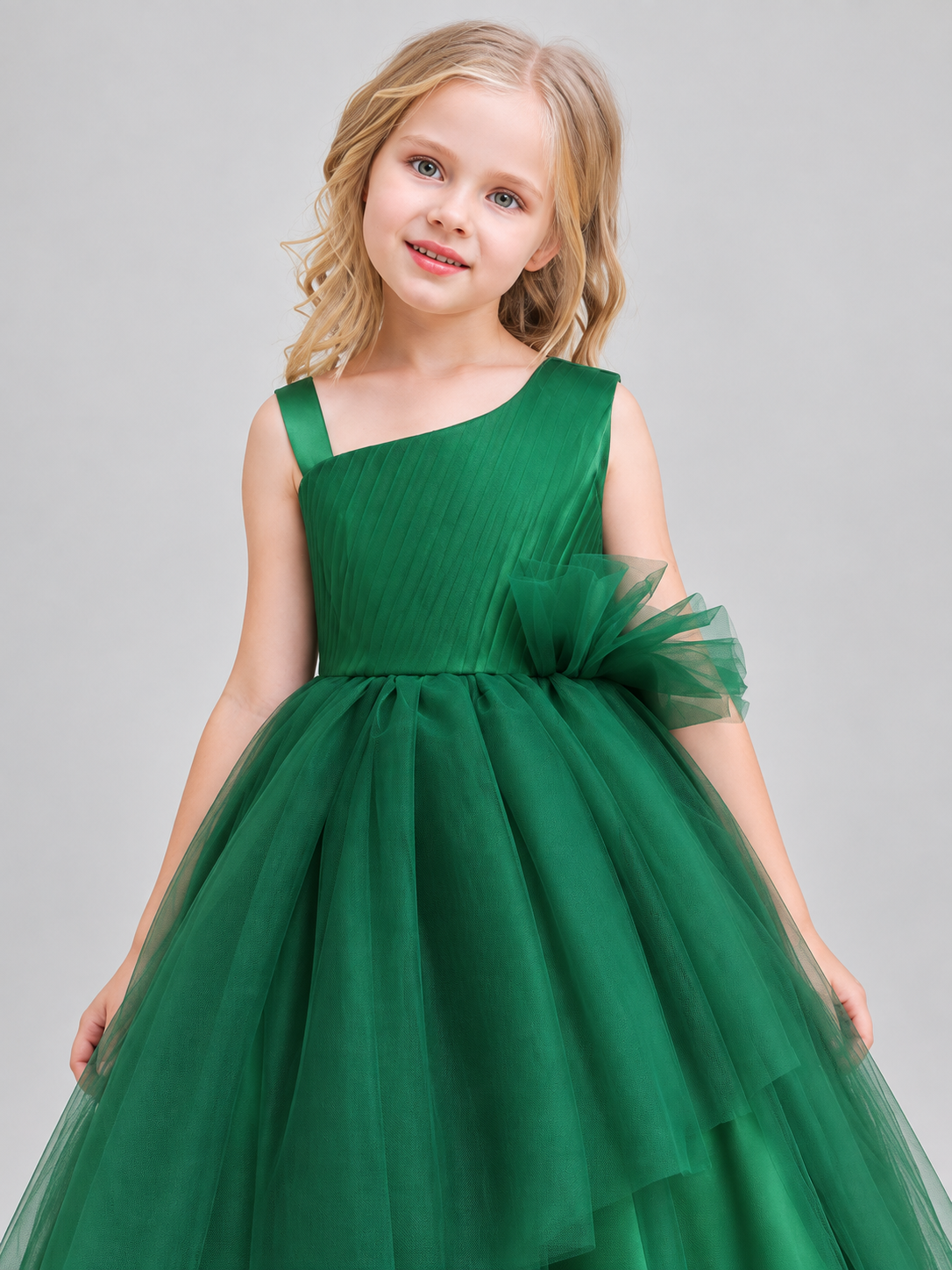 Girls' Princess Holiday Dress Dark Green with Bow
