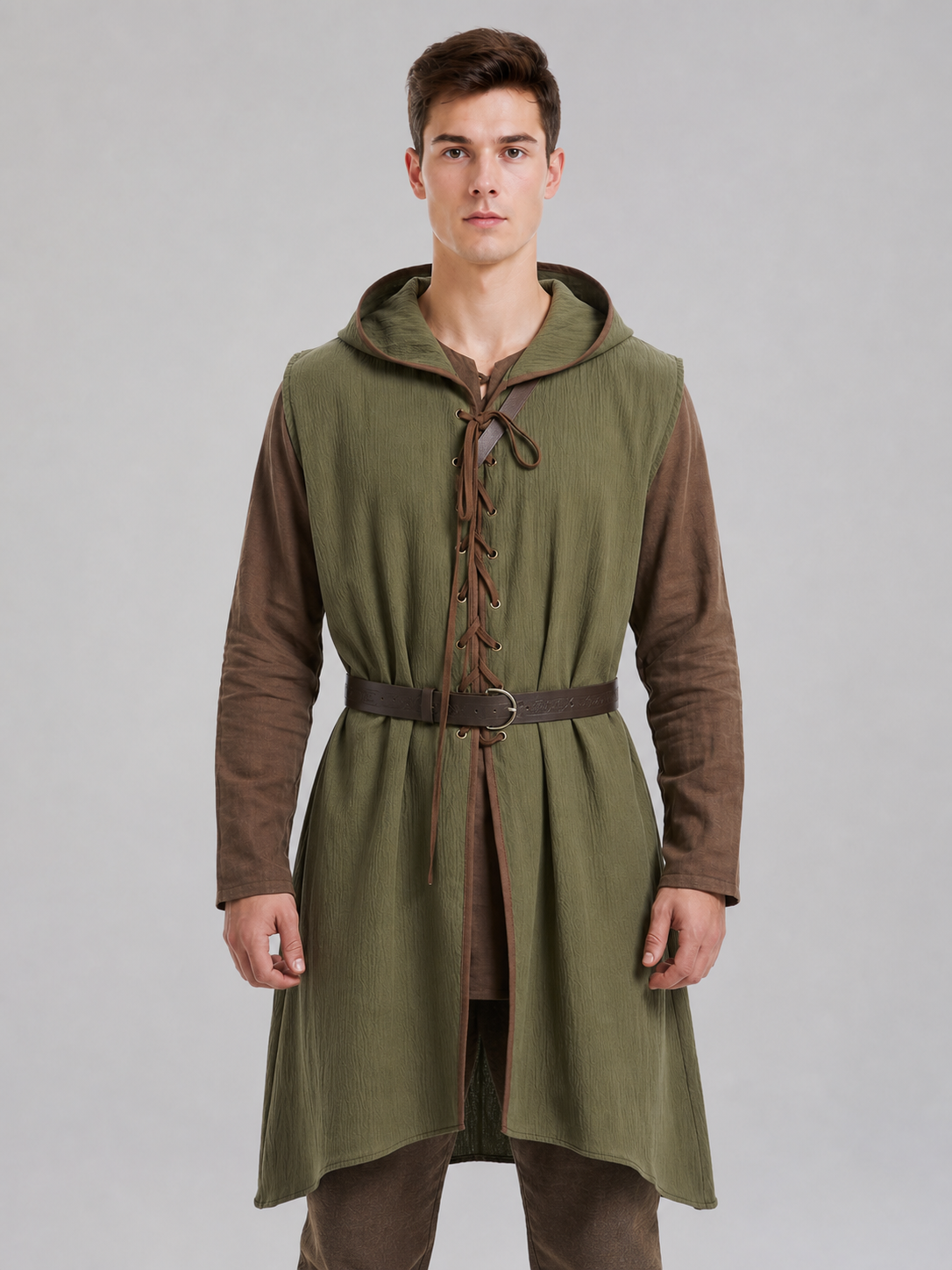 Medieval Cotton-Linen Hooded Tunic
