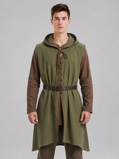 Medieval Cotton-Linen Hooded Tunic