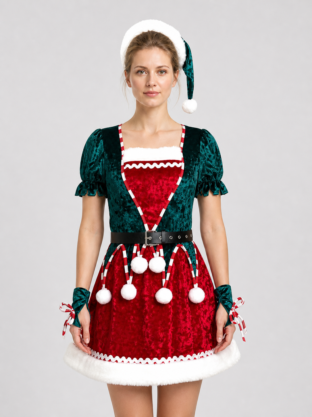 New Year's Costume Dress in Red and Green with White Fur Costume Dresses detail 3
