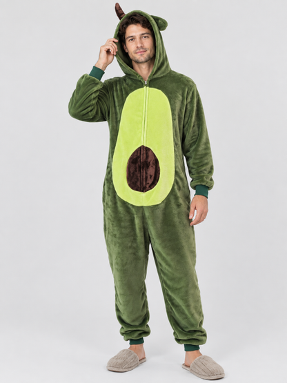 Hooded Pajama Jumpsuit with Horns and Ears, Green
