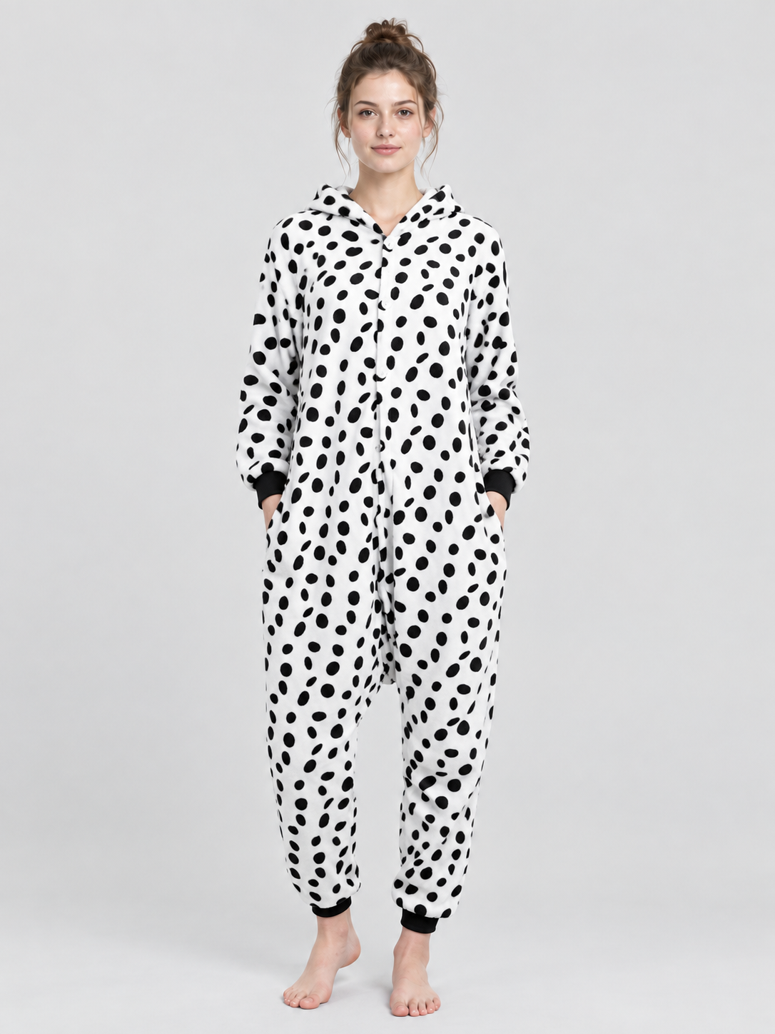 White Kigurumi Pajama with Black Spotted Print