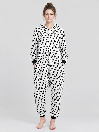 White Kigurumi Pajama with Black Spotted Print