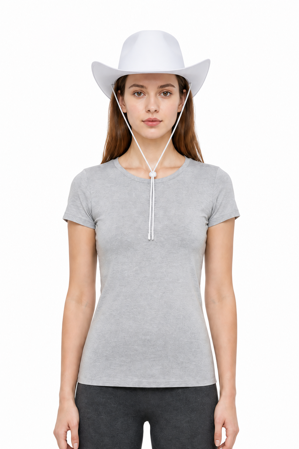 White Cowboy Hat with a Wide Brim and Tie Costume Headwear detail 3